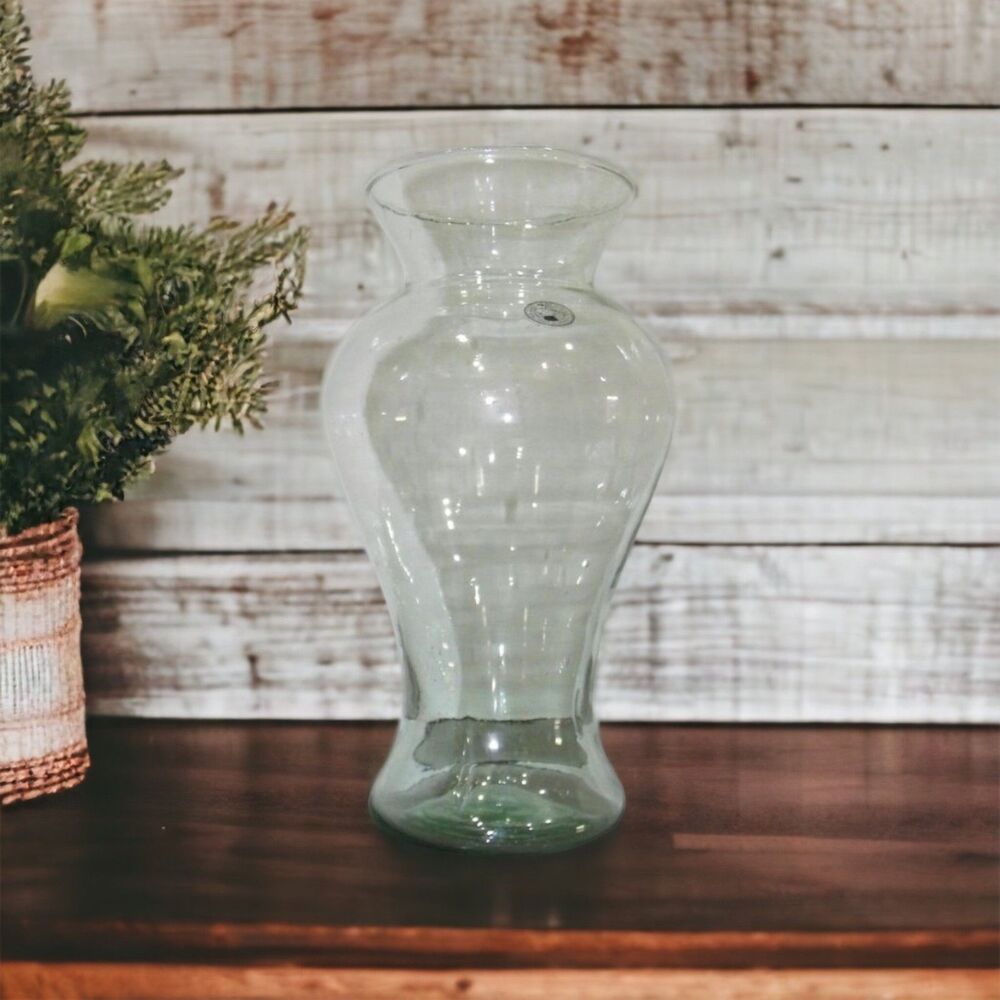 MEXICAN Hand Blown Clear Glass Vase Urn Shape 11" Tall NWT!